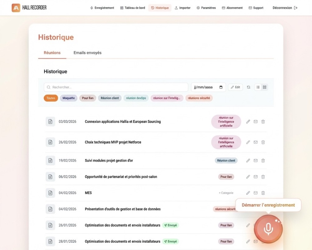 Hall Recorder - Dashboard
